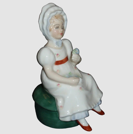 Royal Doulton Kathy Figurine HN2346 Kate Greenaway Collection Peggy Davies Girl on Green Stool Vintage England Bone China