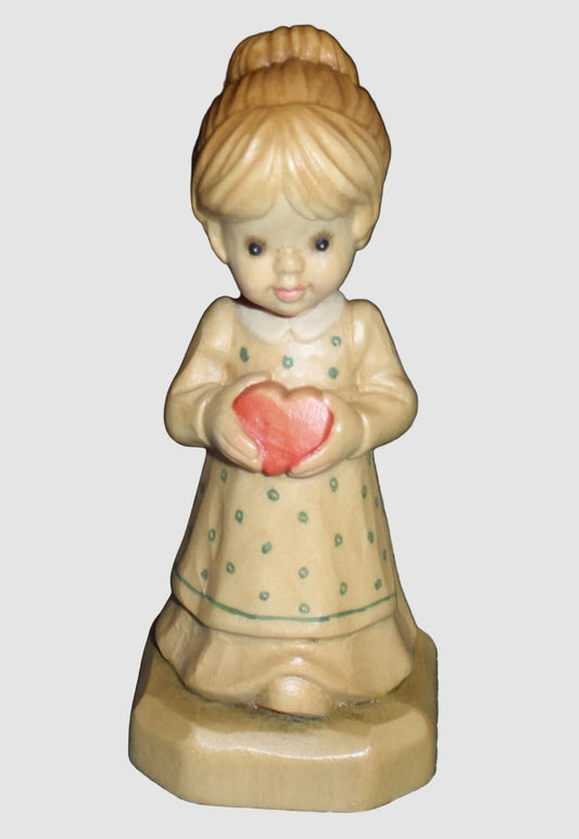 Anri Club Sarah Kay Valentine "Gift Of Love" Wood Carving Figurine Signed by Ulrich Bernardi With Box From Italy - Little Girl With Heart!