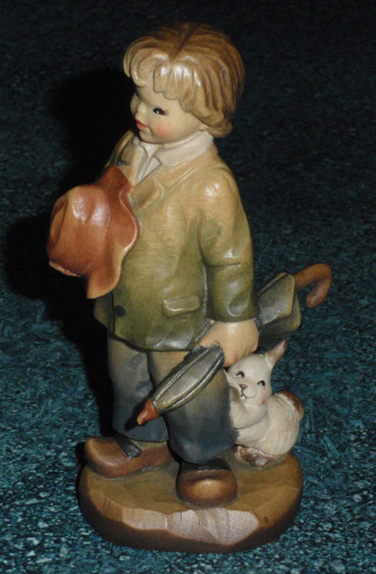 ANRI Ferrandiz Wood Carved Figurine "Truly Yours" Boy with Rabbit & Umbrella With Original Box - Cute Collectible Gift From Italy!