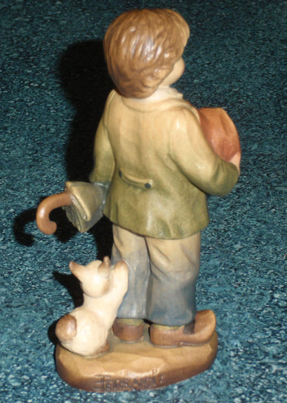ANRI Ferrandiz Wood Carved Figurine "Truly Yours" Boy with Rabbit & Umbrella With Original Box - Cute Collectible Gift From Italy!