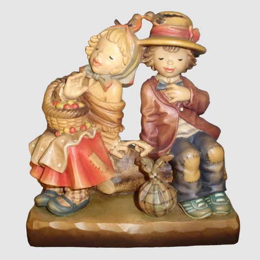 Anri Juan Ferrandiz A Tender Touch Figurine 55363 Boy Girl Birds Log Limited Edition Vintage Italy Wood Carving