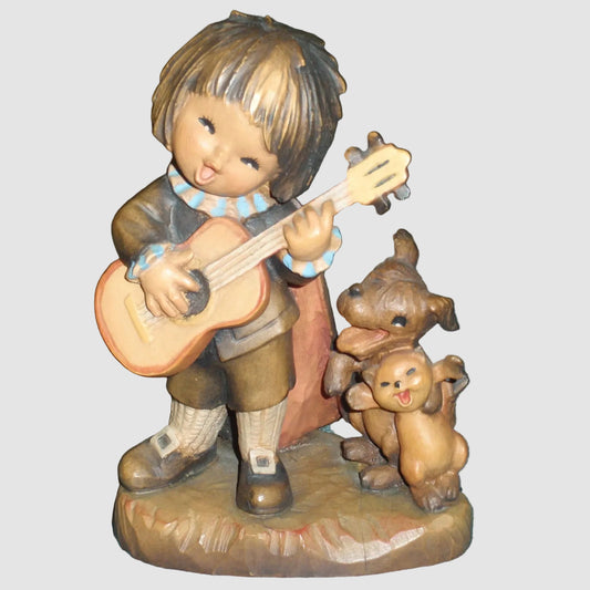 Anri Juan Ferrandiz Romeo Figurine 651-508 Boy Playing Guitar Dog Cat Vintage Italy Wood Carving