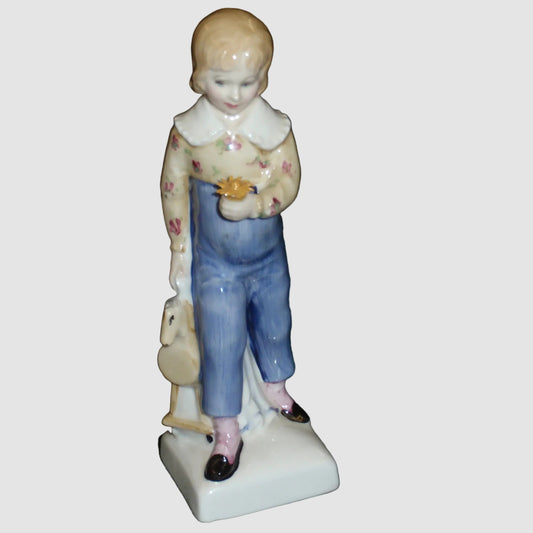 Royal Doulton Tom Figurine HN2864 Kate Greenaway Collection Peggy Davies Boy with Toy Wooden Horse Vintage England Bone China