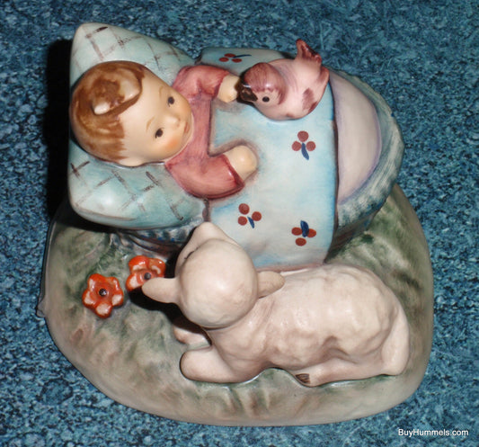 "THE GUARDIAN" Goebel Hummel Figurine #455 - Little Baby Newborn With Bird And Lamb!