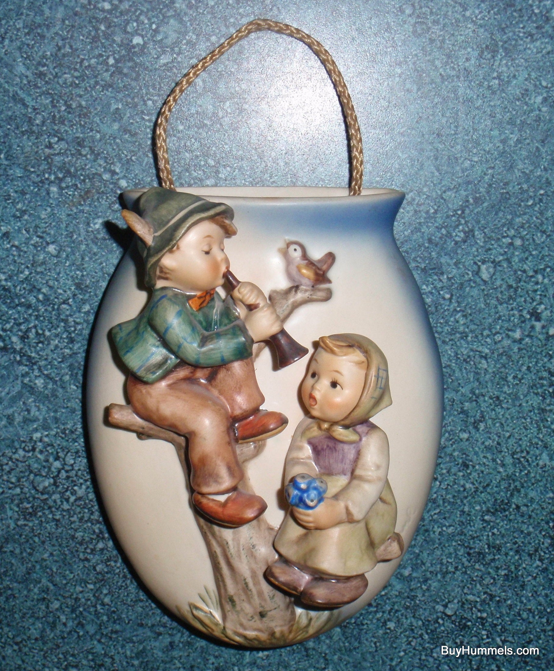 Goebel Hummel Boy And Girl In Tree Wall Vase 360/A Boy Playing Music Girl Holding Flowers Figurine Gerhard Skrobek