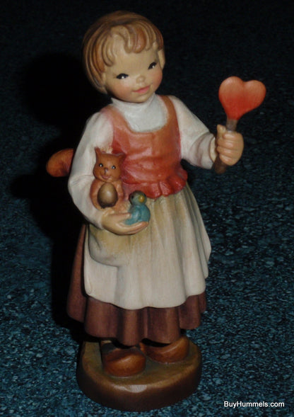 Anri Club Ferrandiz "You Are My All" Wood Carved Figurine With Original Box - Little Girl With Squirrel & Bird - Adorable Italian Gift!