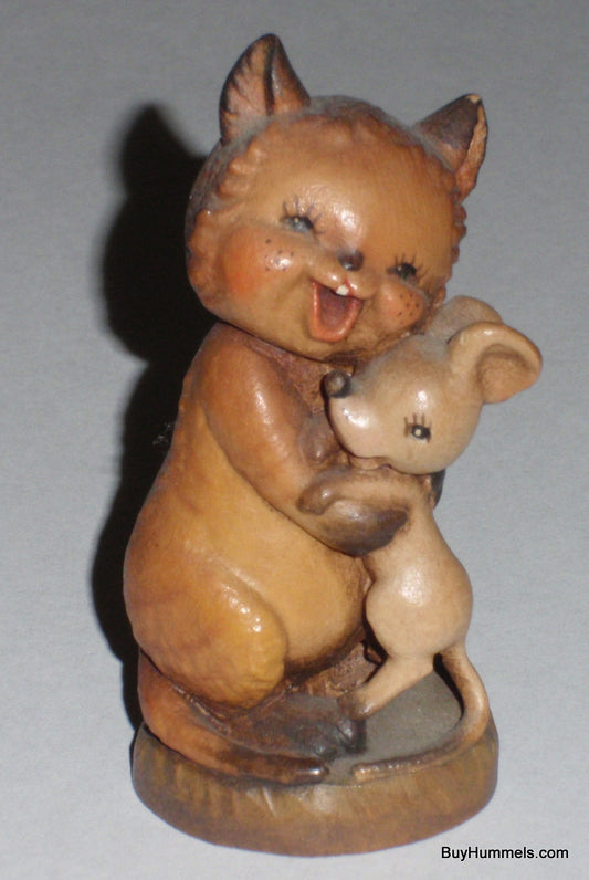 3" New Friends ANRI Ferrandiz Wood Carved Figurine - Cat & Mouse Hugging