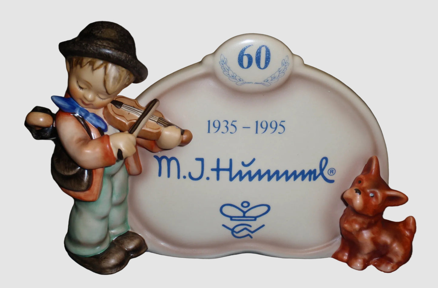 Goebel Hummel Puppy Love Display Plaque 767 Boy Fiddle Dog 60th Anniversary Vintage