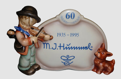 Goebel Hummel Puppy Love Display Plaque 767 Boy Fiddle Dog 60th Anniversary Vintage