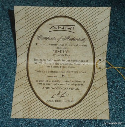 "Emily" ANRI Wood Carved FULLY ARTICULATED 14" Doll by Sarah Kay Signed With Basket Of Apples And Original Box!