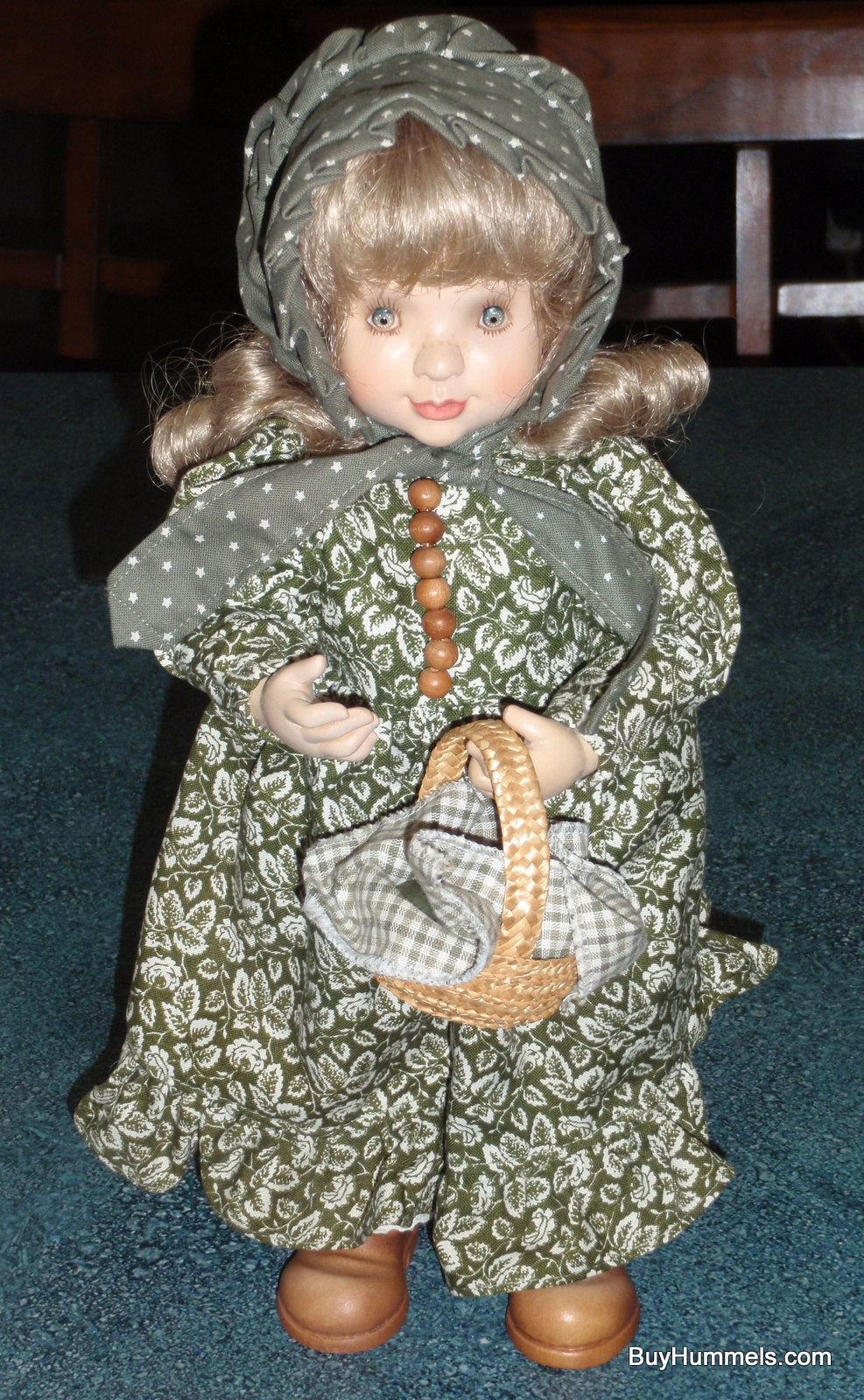 "Emily" ANRI Wood Carved FULLY ARTICULATED 14" Doll by Sarah Kay Signed With Basket Of Apples And Original Box!