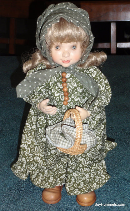 "Emily" ANRI Wood Carved FULLY ARTICULATED 14" Doll by Sarah Kay Signed With Basket Of Apples And Original Box!