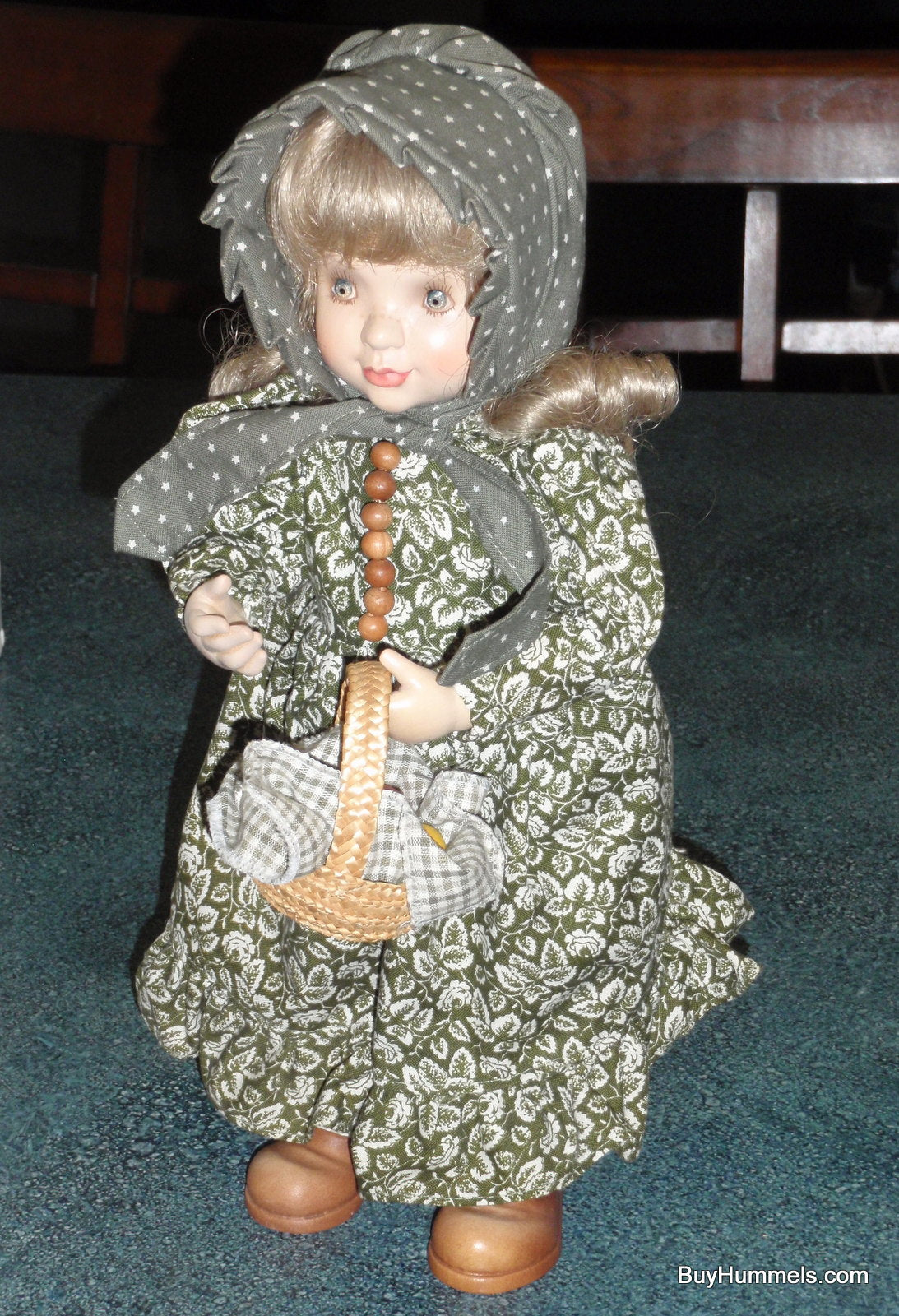 "Emily" ANRI Wood Carved FULLY ARTICULATED 14" Doll by Sarah Kay Signed With Basket Of Apples And Original Box!