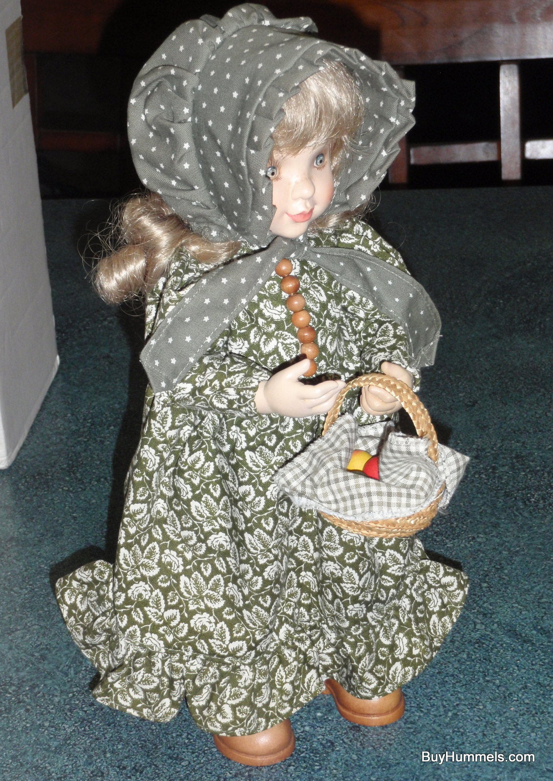 "Emily" ANRI Wood Carved FULLY ARTICULATED 14" Doll by Sarah Kay Signed With Basket Of Apples And Original Box!