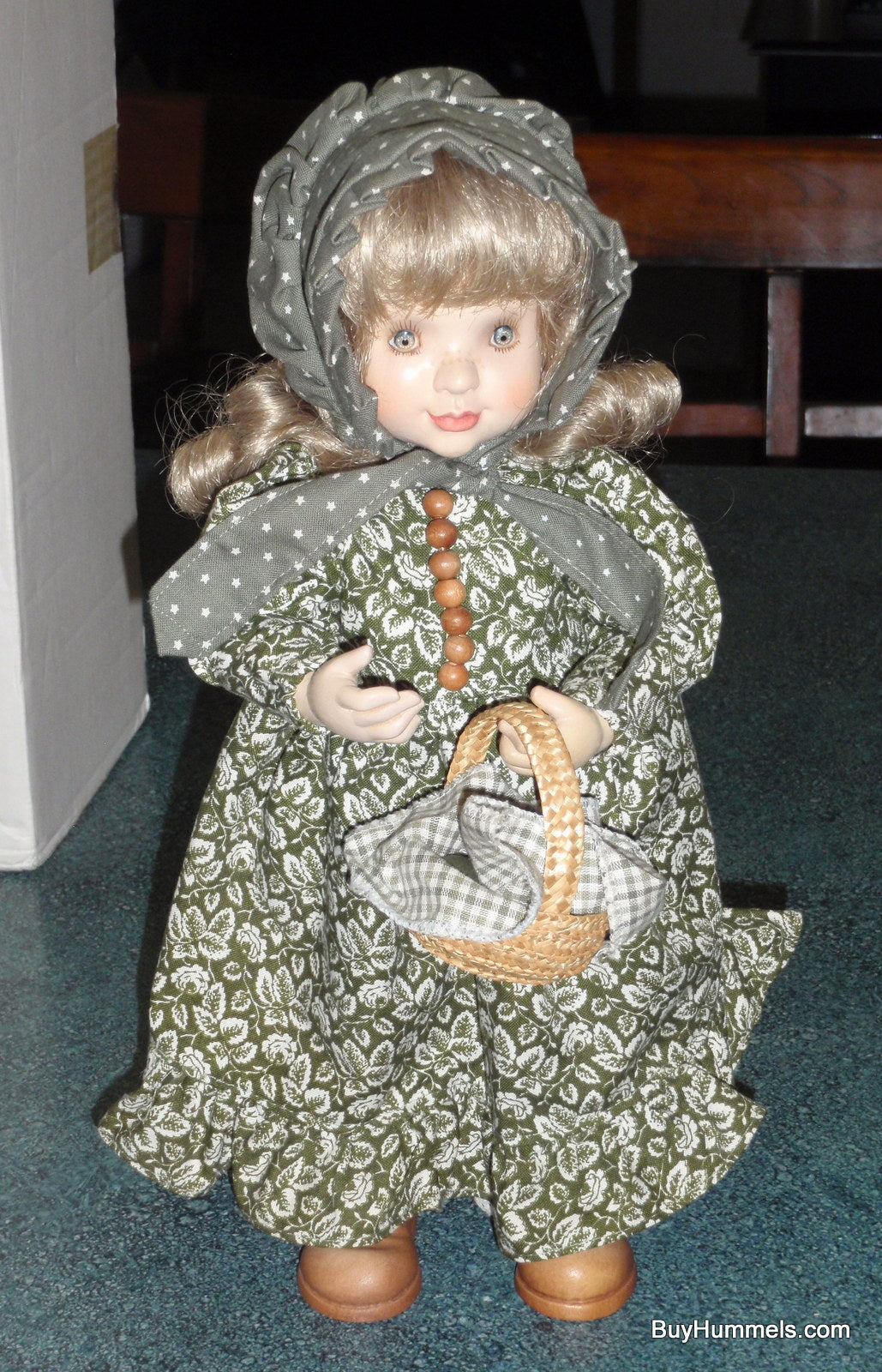 "Emily" ANRI Wood Carved FULLY ARTICULATED 14" Doll by Sarah Kay Signed With Basket Of Apples And Original Box!