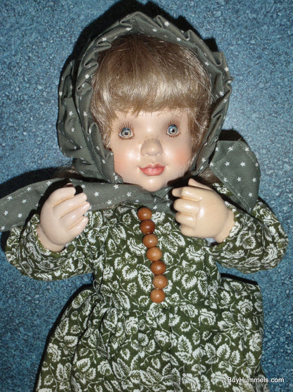 "Emily" ANRI Wood Carved FULLY ARTICULATED 14" Doll by Sarah Kay Signed With Basket Of Apples And Original Box!