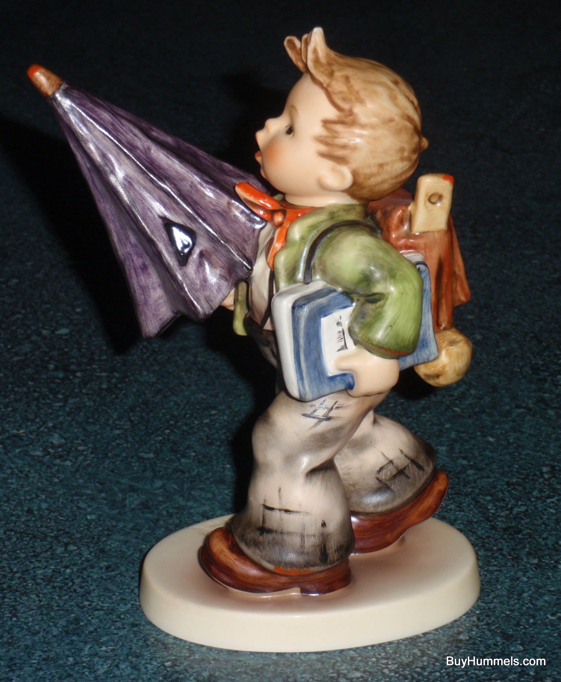 Goebel Hummel Is It Raining? #420 - Boy with Umbrella and Basket - Gerhard Skrobek Master Sculptor - Authentic German Porcelain Figurine