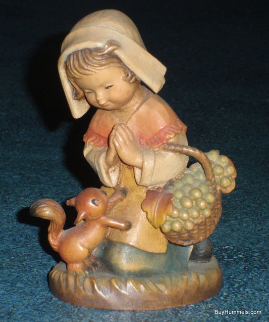 "THANKSGIVING" ANRI Juan FERRANDIZ 5" Wood Carved Figure Girl With Squirrel And Basket - GIFT!