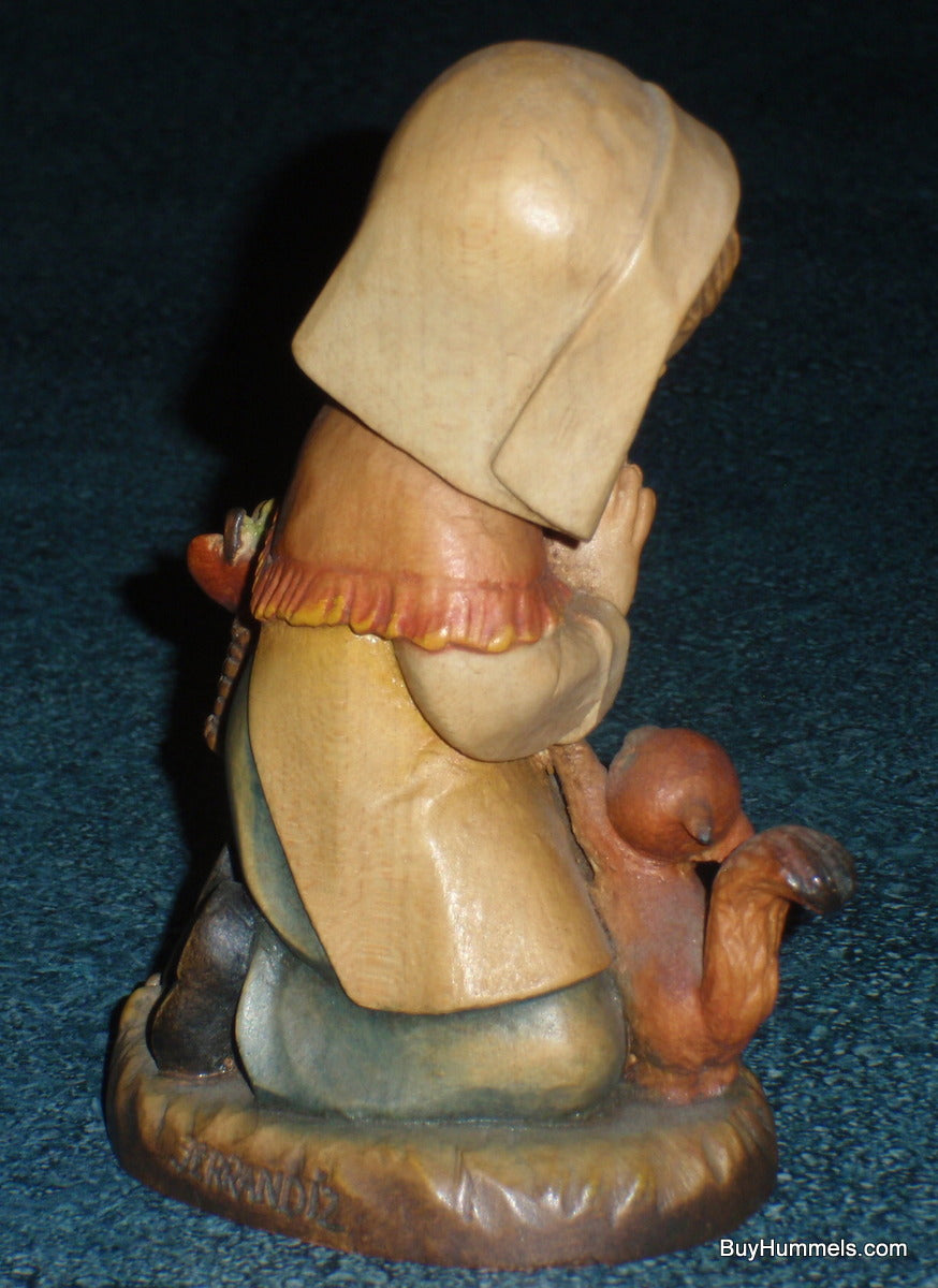 "THANKSGIVING" ANRI Juan FERRANDIZ 5" Wood Carved Figure Girl With Squirrel And Basket - GIFT!