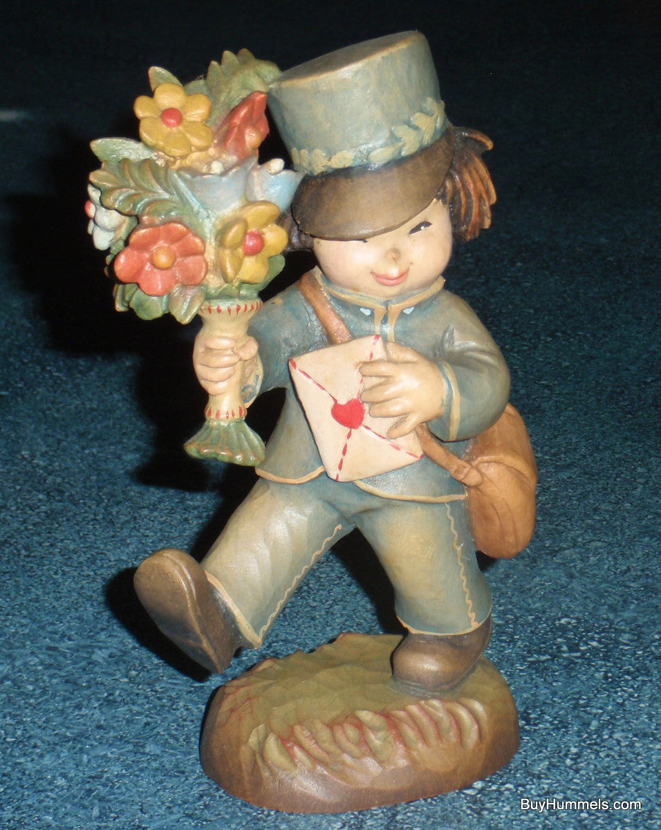 Anri "Knock Three Times" Wood Carved Mailman Postman figurine 6" Made In Italy!