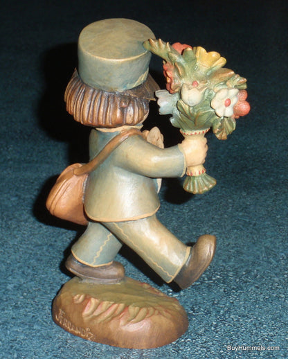 Anri "Knock Three Times" Wood Carved Mailman Postman figurine 6" Made In Italy!