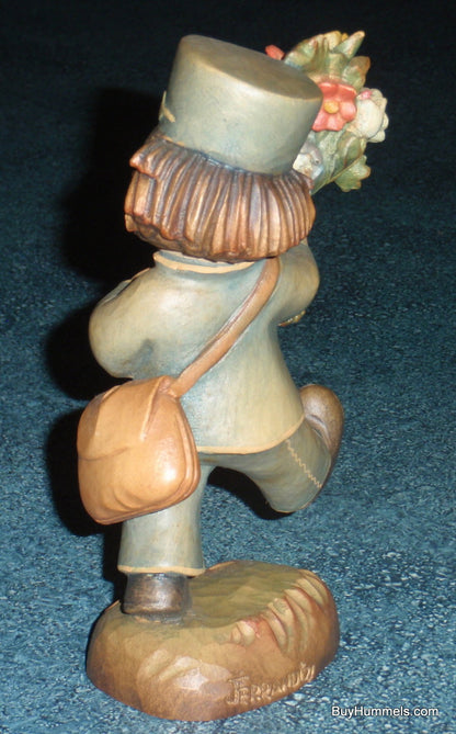 Anri "Knock Three Times" Wood Carved Mailman Postman figurine 6" Made In Italy!