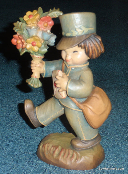 Anri "Knock Three Times" Wood Carved Mailman Postman figurine 6" Made In Italy!