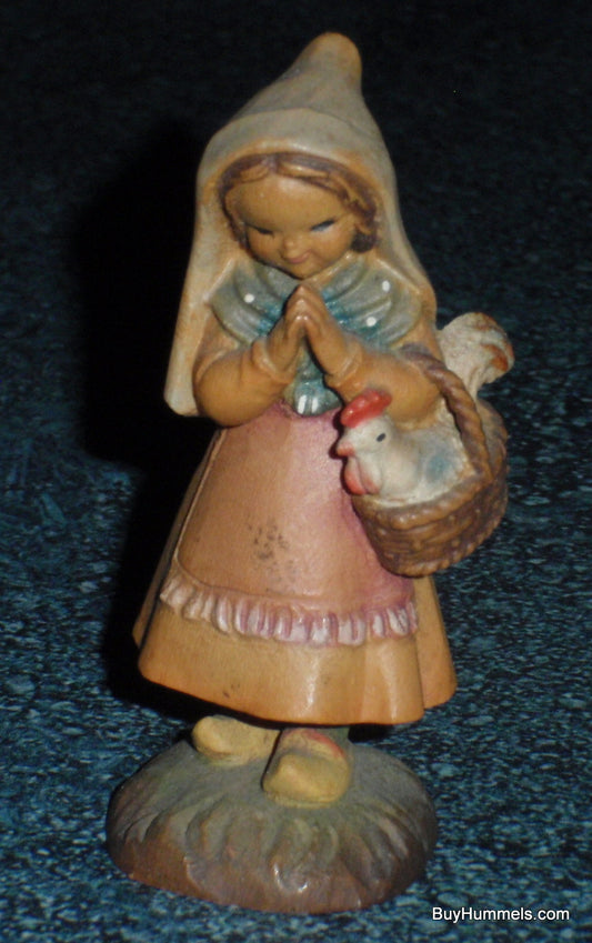 "Girl with Rooster" ANRI Juan Ferrandiz Wood Carving Figurine 3" Tall - GIFT!