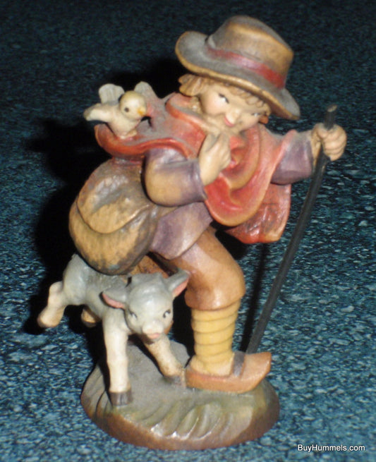 "SPREADING THE WORD" ANRI Juan FERRANDIZ 3" Wood Carved Figure Boy Lamb & Bird!