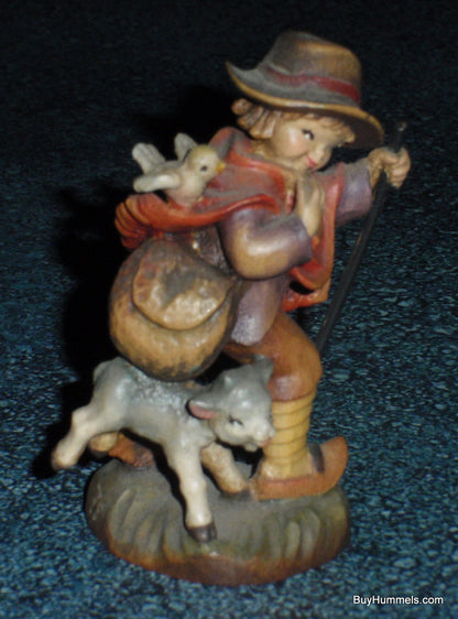 "SPREADING THE WORD" ANRI Juan FERRANDIZ 3" Wood Carved Figure Boy Lamb & Bird!