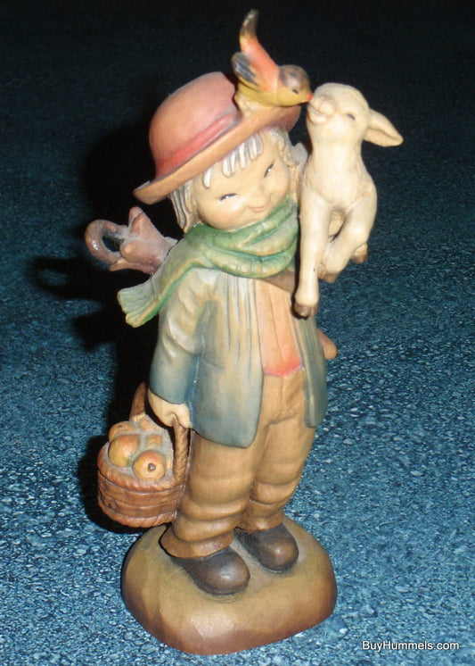 "Friendship" Anri Italy Wood Carving Ferrandiz 6" Tall Shepherd With Lamb & Bird