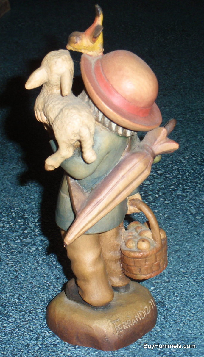 "Friendship" Anri Italy Wood Carving Ferrandiz 6" Tall Shepherd With Lamb & Bird