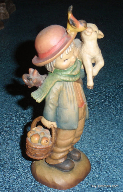 "Friendship" Anri Italy Wood Carving Ferrandiz 6" Tall Shepherd With Lamb & Bird