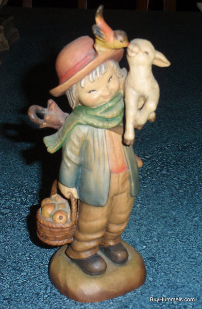 "Friendship" Anri Italy Wood Carving Ferrandiz 6" Tall Shepherd With Lamb & Bird