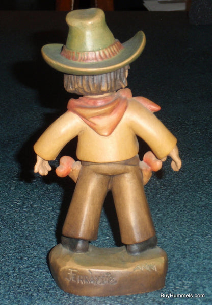 6" ANRI Juan FERRANDIZ Wood Carved Figure THE COWBOY Guns Sheriff Badge - CUTE!