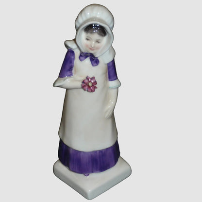 Royal Doulton Anna Figurine HN2802 Kate Greenaway Collection Peggy Davies Purple Dress Girl Vintage England Bone China