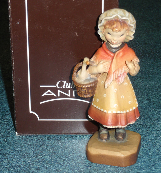 Anri Ferrandiz “Forever Yours” Hand Carved Figurine With Original Box #655010 - Little Girl With Duck In Her Basket!