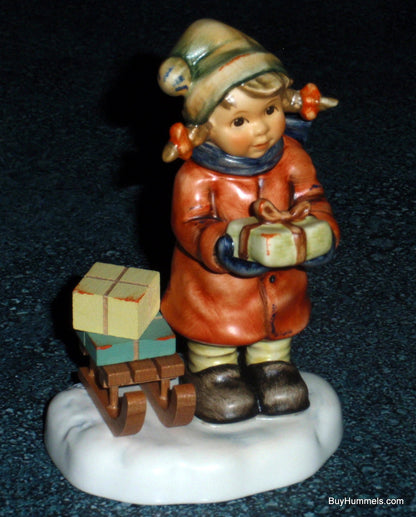 "Good Tiding" Goebel Hummel Figurine #2026 2/0 TMK8 - Girl With Sled And Christmas Presents