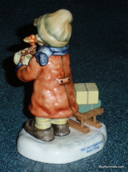 "Good Tiding" Goebel Hummel Figurine #2026 2/0 TMK8 - Girl With Sled And Christmas Presents