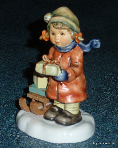 "Good Tiding" Goebel Hummel Figurine #2026 2/0 TMK8 - Girl With Sled And Christmas Presents