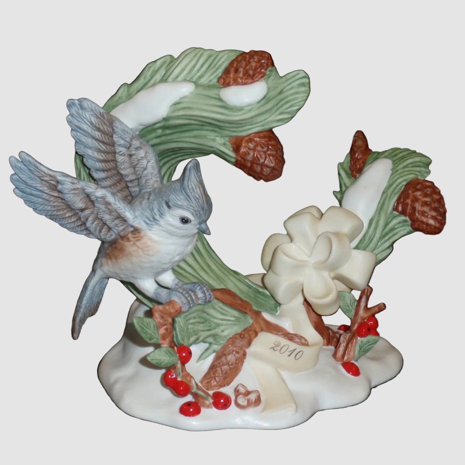 Lenox Tufted Titmouse Figurine 2010 Annual Garden Bird Flowers Limited Edition Vintage Fine Porcelain Nature Display