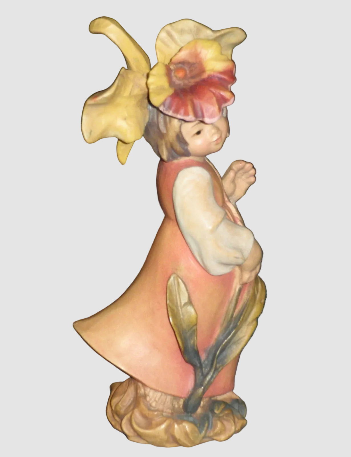 "Morning Glory Girl" ANRI Hand Carved Wood Sculpture (6")