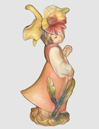 "Morning Glory Girl" ANRI Hand Carved Wood Sculpture (6")