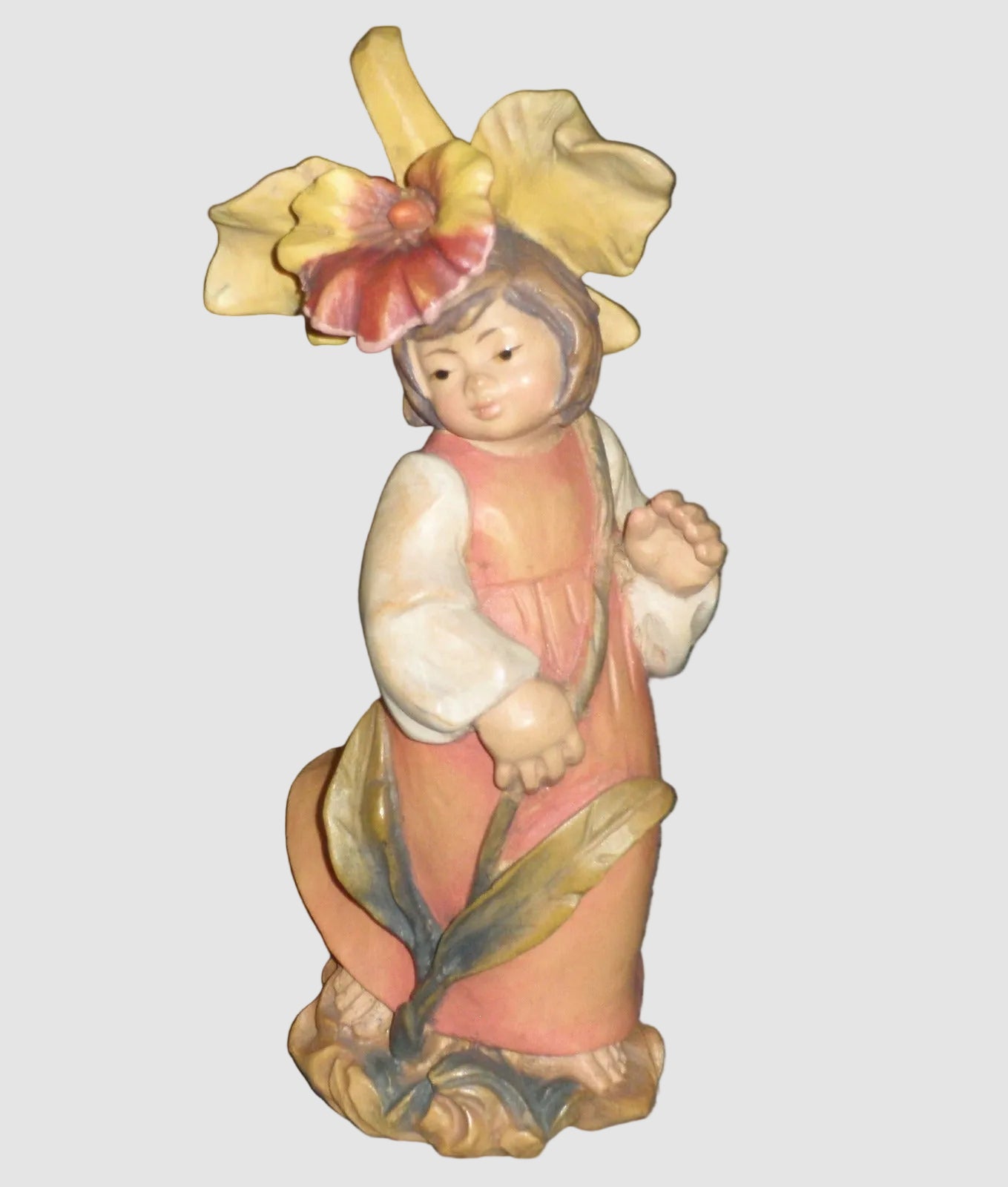 "Morning Glory Girl" ANRI Hand Carved Wood Sculpture (6")