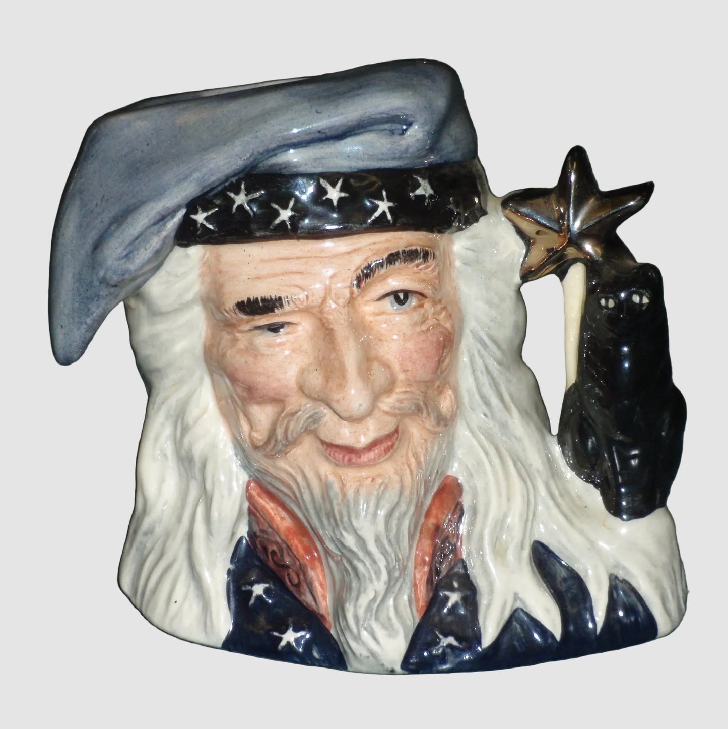 Royal Doulton The Wizard Character Jug D6909 Stanley Taylor Black Cat Wand Halloween Vintage England Porcelain