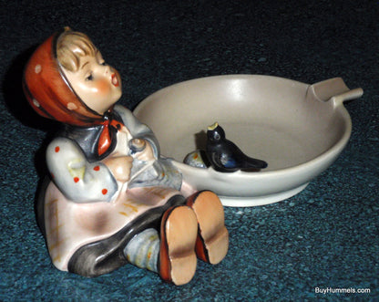 "Happy Pastime" Goebel Hummel Figurine Ashtray #62 - Girl Knitting With Black Bird!