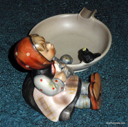 "Happy Pastime" Goebel Hummel Figurine Ashtray #62 - Girl Knitting With Black Bird!