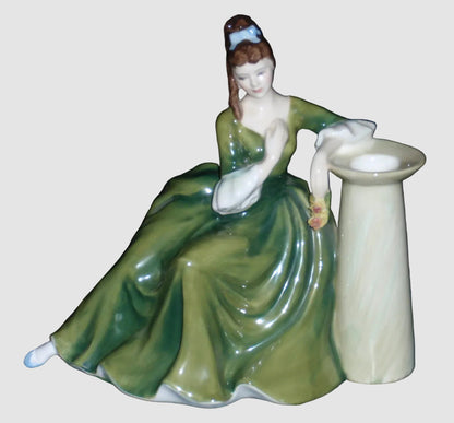 Royal Doulton Secret Thoughts Figurine HN2382 Peggy Davies Green Dress Candle Holder Vintage