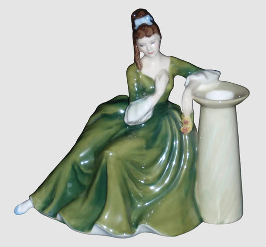 Royal Doulton Secret Thoughts Figurine HN2382 Peggy Davies Green Dress Candle Holder Vintage