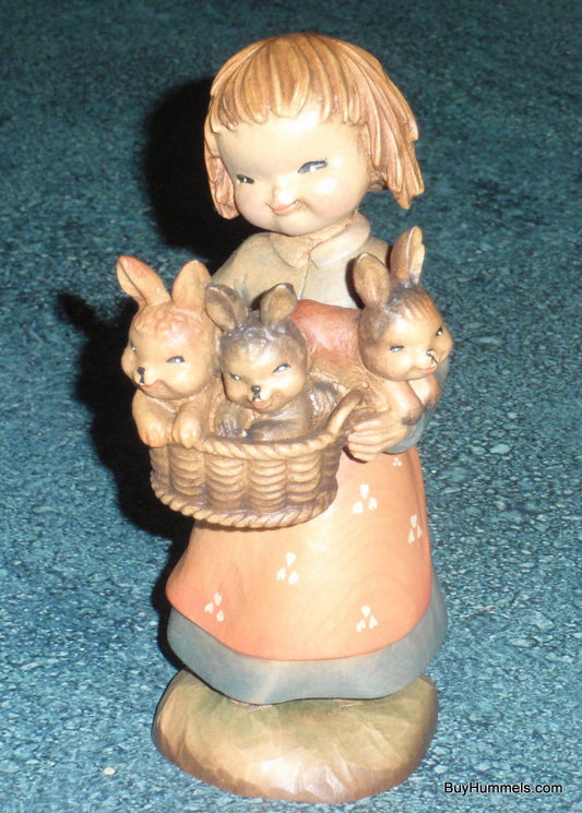 6" Anri Ferrandiz Hand Carved Wood "Basket of Joy" Girl With Bunnies Italy Box!